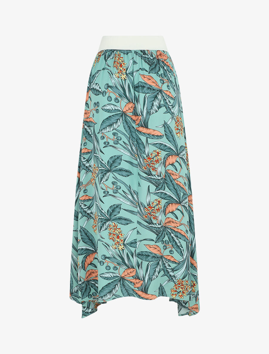 Jupe longue élastiquée à imprimé tropical - Vert d&