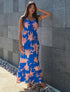 Robe longue droite à imprimé fleurs - Bleu roi - 5