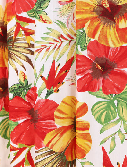 Robe longue bicolore imprimé tropical - Blanc - 3