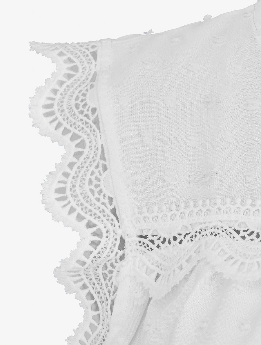 Blouse unie sans manches texturée - Blanc - 4