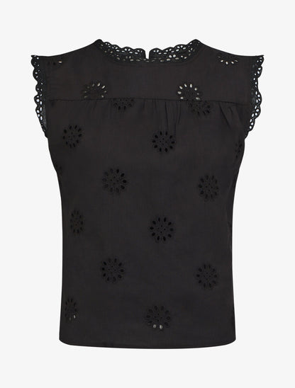 Blouse unie sans manches à motif fleurs - Noir - 1