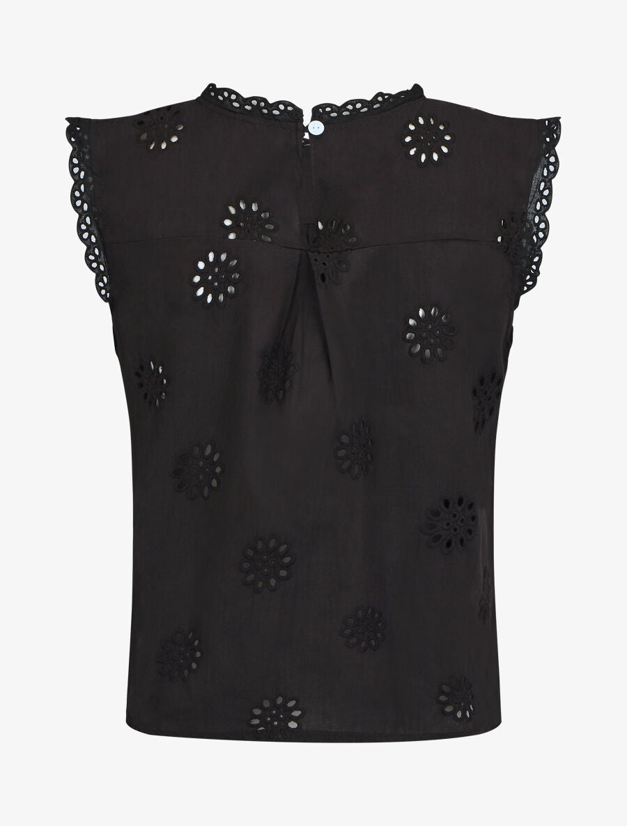 Blouse unie sans manches à motif fleurs - Noir - 2