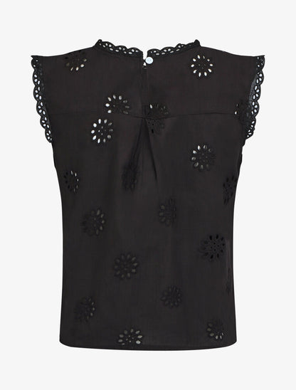 Blouse unie sans manches à motif fleurs - Noir - 2