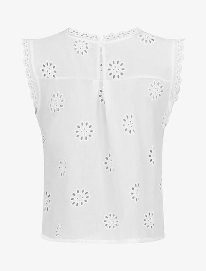 Blouse unie sans manches à motif fleurs - Blanc - 2