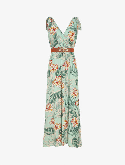 Robe longue sans manches imprimé grandes fleurs - Vert - 4