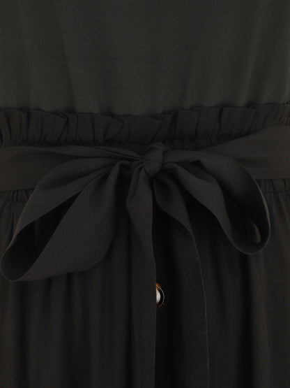 Robe longue évasée sans manches bicolore - Noir - 3