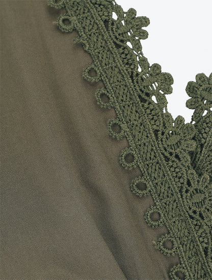 Robe courte unie col dentelle et bords volantés - Kaki - 3
