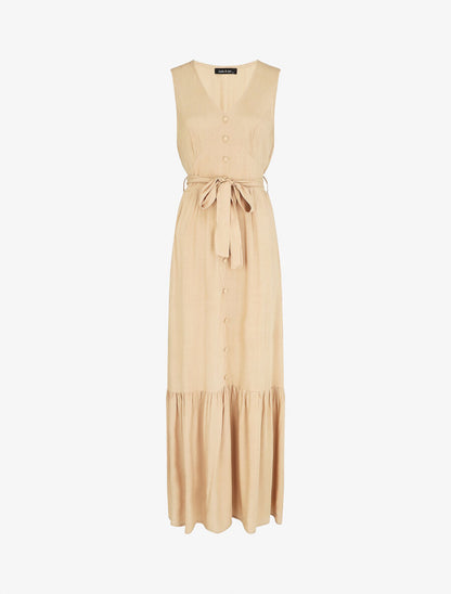 Robe longue unie sans manches - Beige - 5