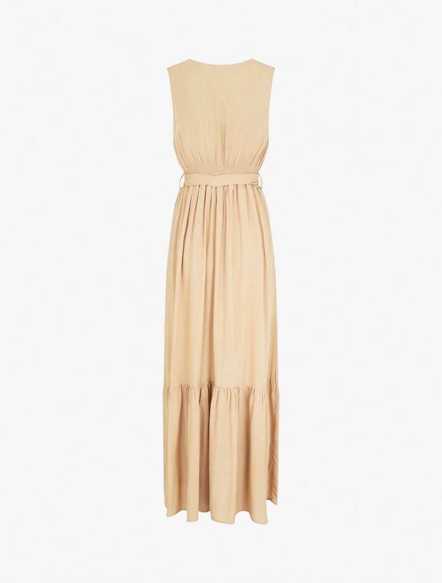 Robe longue unie sans manches - Beige - 2