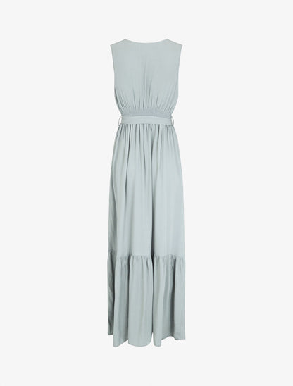 Robe longue unie sans manches - Vert gris - 2