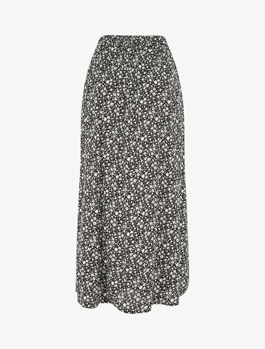 Jupe midi fleurie évasée à boutons - Noir - 2