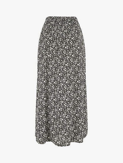 Jupe midi fleurie évasée à boutons - Noir - 2