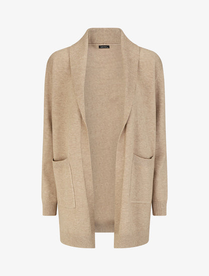 Gilet mi-long uni à bords côtelés - Beige - 4
