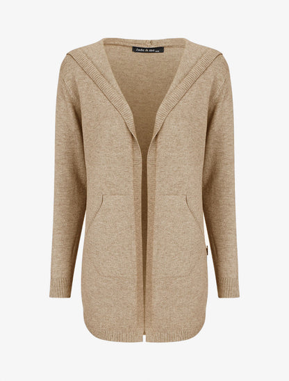 Gilet mi-long à capuche et boutons décoratifs - Beige - 4