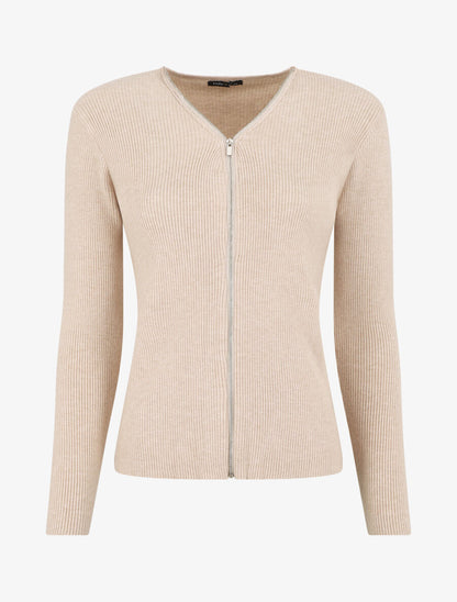 Gilet côtélé zippé - Beige - 1