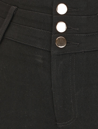 Pantalon uni à taille haute - Noir - 3