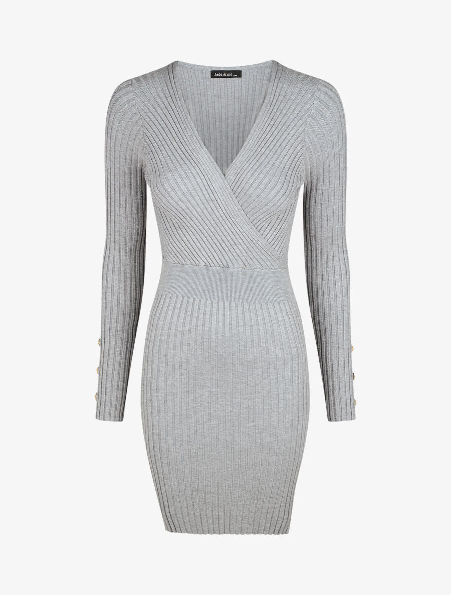 Robe unie moulante col cache-coeur - Gris - 1