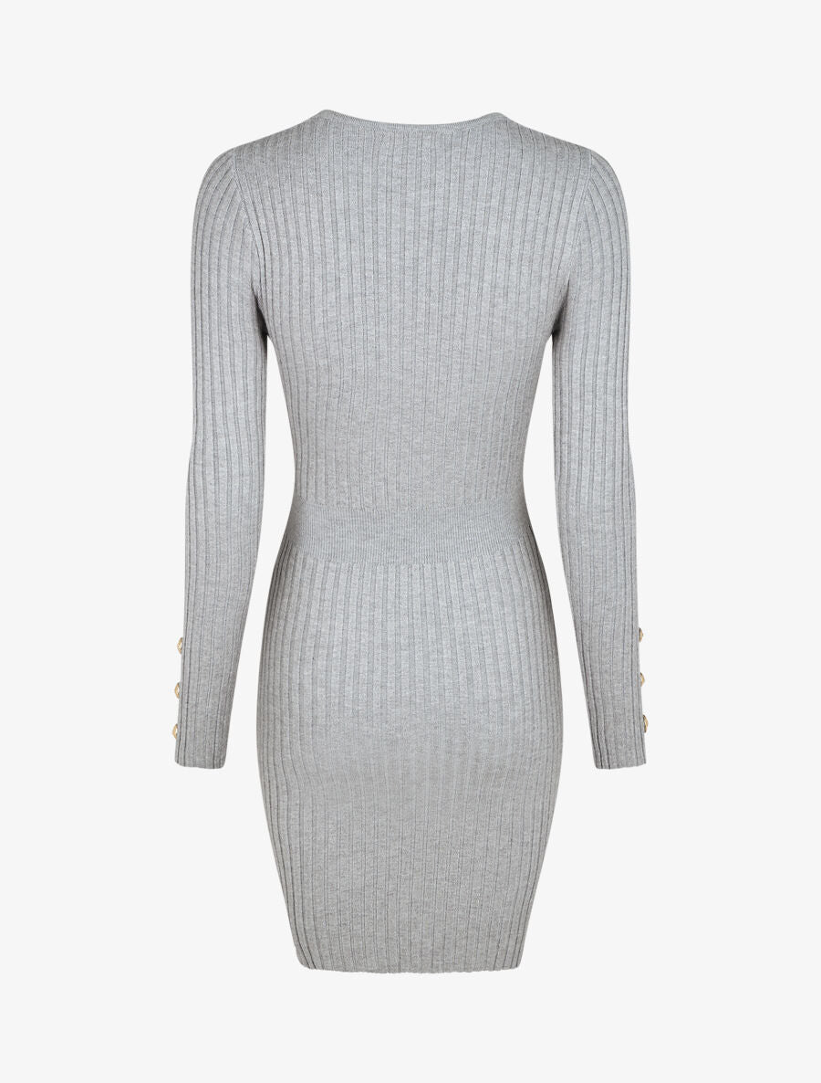 Robe unie moulante col cache-coeur - Gris - 2