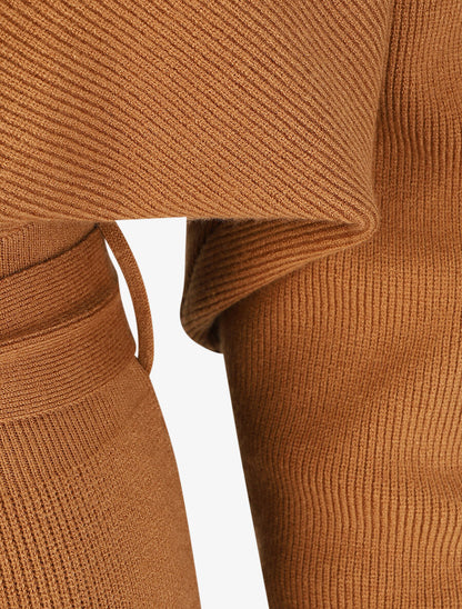 Robe mi-longue en maille à manches longues - Camel - 3