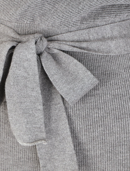 Robe mi-longue en maille à manches longues - Gris - 3