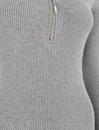 Robe pull côtelé à dos ajouré - Gris clair - 3