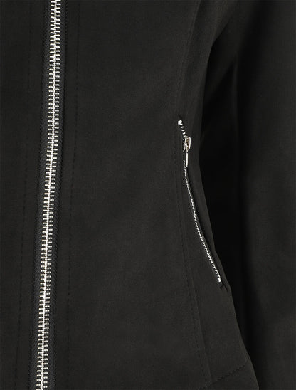 Veste droite en suédine poches zippées - Noir - 3