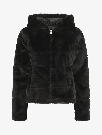 Veste à capuche en fourrure synthétique - Noir - 1