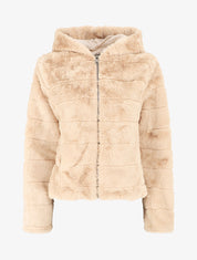 Veste à capuche en fourrure synthétique - Beige - 1