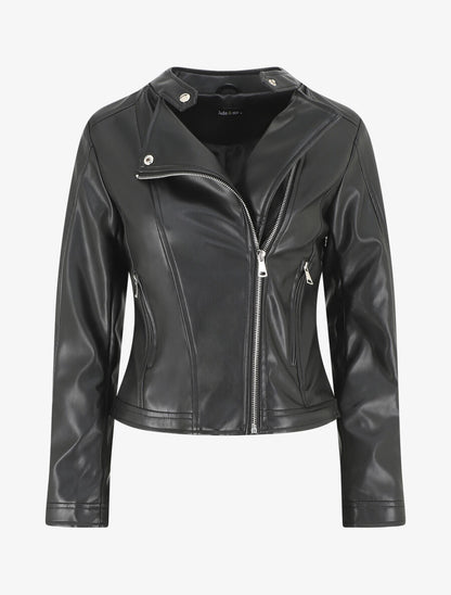Veste droite en simili - Noir - 7