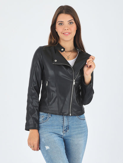 Veste droite en simili - Noir - 4