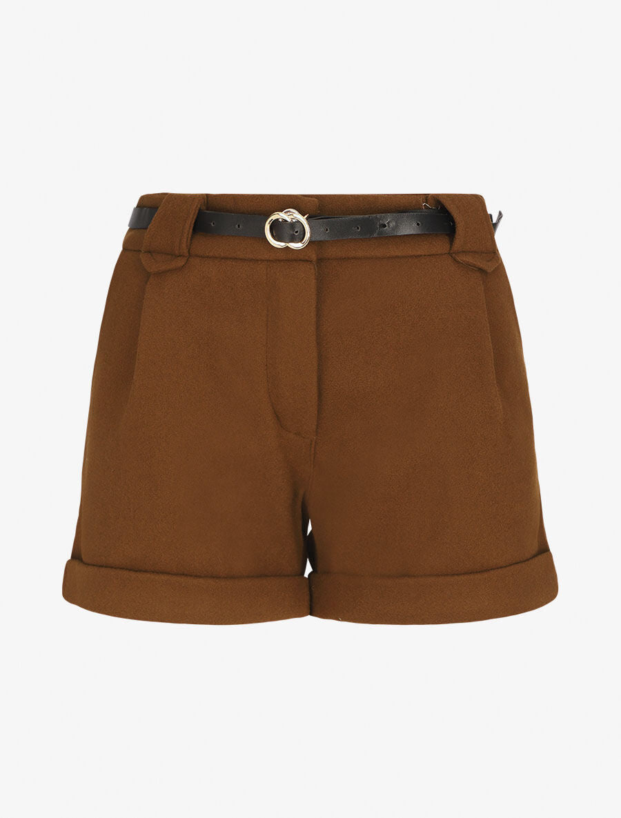 Short droit en feutrine - Marron - 1