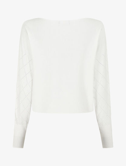 Pull uni à manches et imprimé losanges - Blanc - 2