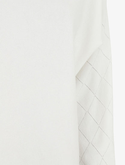 Pull uni à manches et imprimé losanges - Blanc - 3