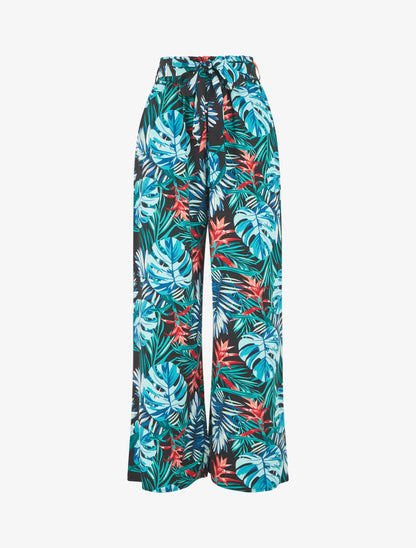 Pantalon ample à imprimé feuillage - Bleu - 5