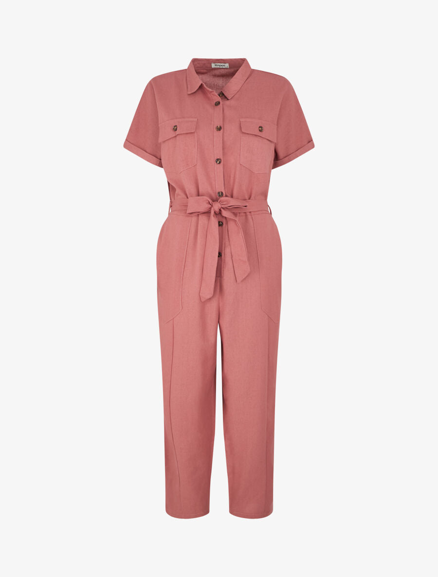 Combinaison unie boutonnée - Vieux rose - 1