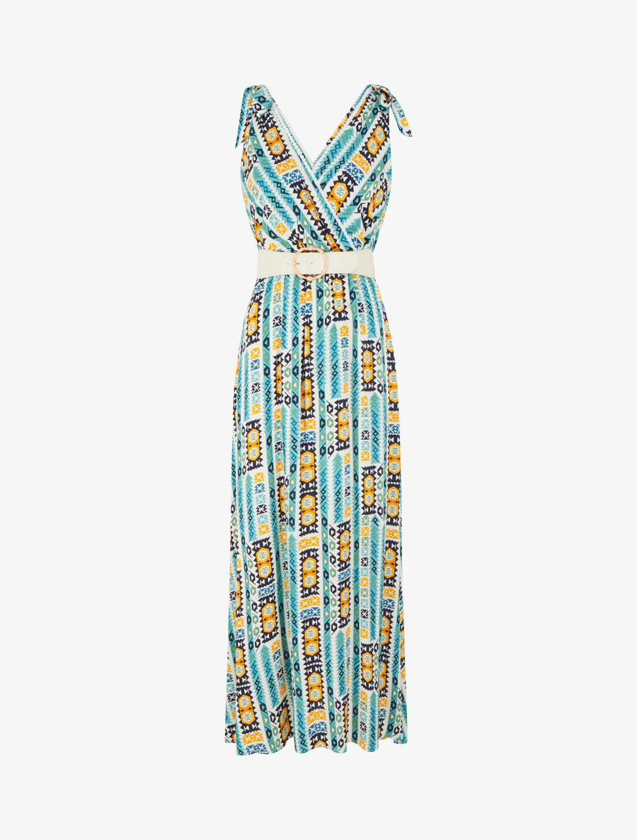Robe imprimé mosaïque à nœuds aux épaules - Vert d&