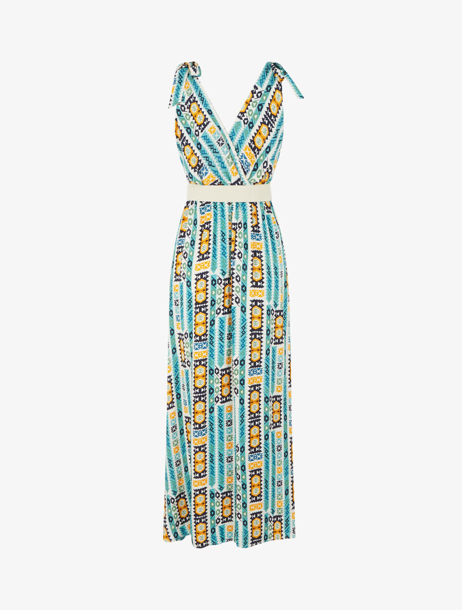 Robe imprimé mosaïque à nœuds aux épaules - Vert d&