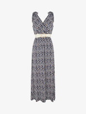 Robe imprimé fleuri à nœuds aux épaules - Marine - 1