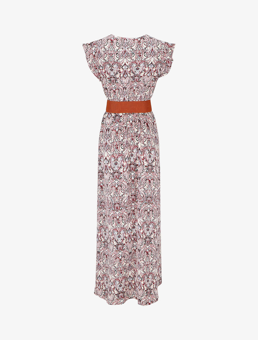 Robe imprimé foulard à manches courtes volantées - Vieux rose - 2