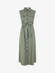 Robe évasée boutonnée à poches - Kaki - 5