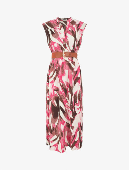 Robe évasée à boutons imprimé abstrait - Fuschia - 1