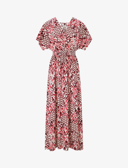 Robe longue manches courtes imprimé graphique - Rouge - 1