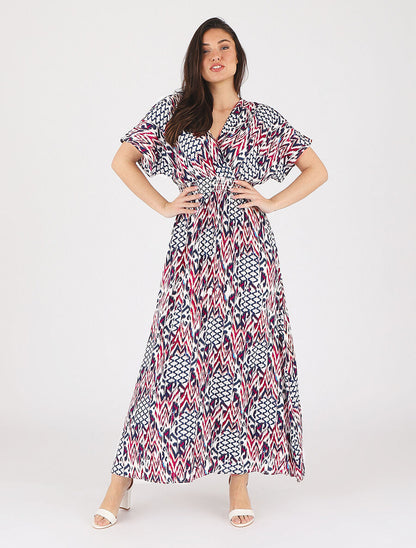 Robe longue manches courtes imprimé graphique - Marine - 4