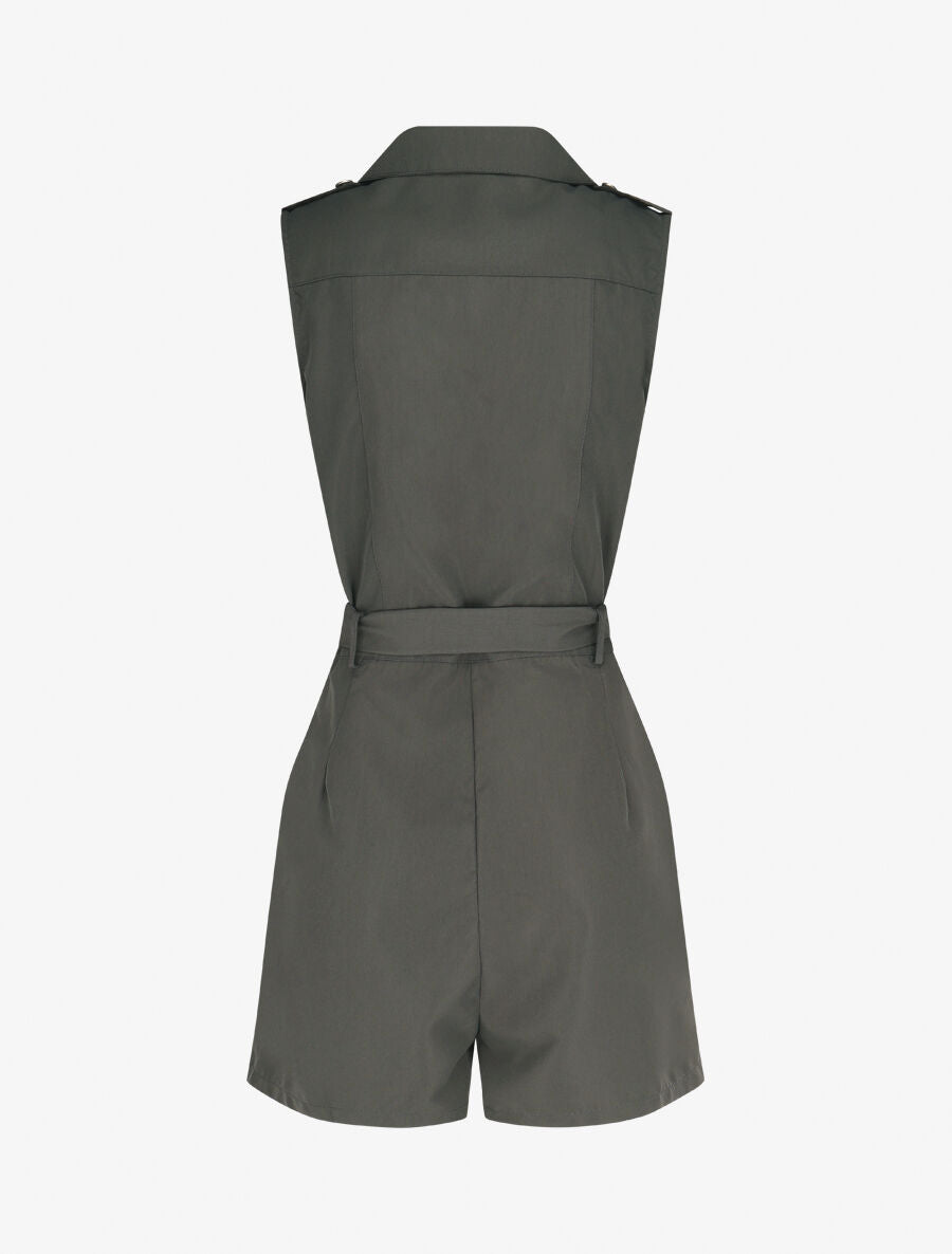 Combishort droite uni sans manches - Kaki gris - 2