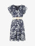 Robe mi-longue imprimé floral irisé - Marine - 1
