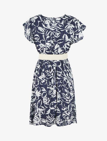 Robe mi-longue imprimé floral irisé - Marine - 2