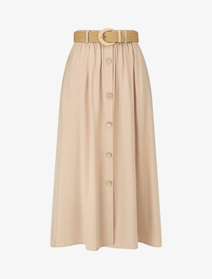 Jupe longue à boutons décoratifs - Beige - 4