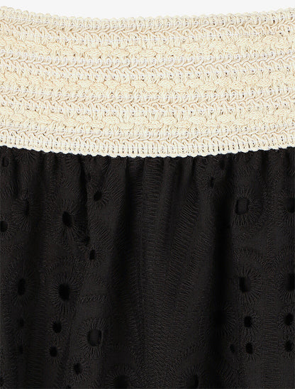 Jupe taille haute ajourée - Noir - 3