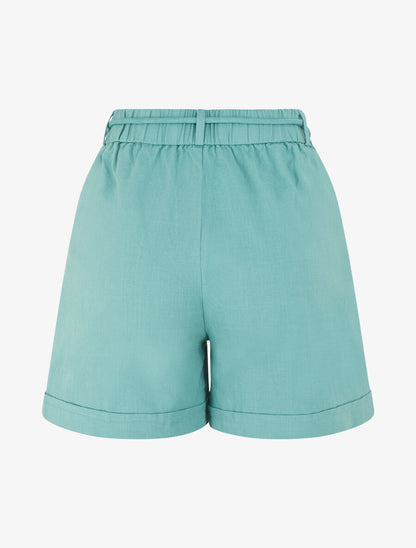 Short uni à revers effet lin - Turquoise - 2