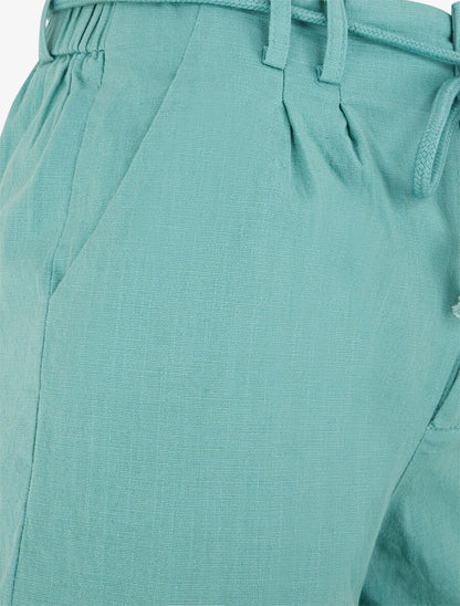 Short uni à revers effet lin - Turquoise - 3